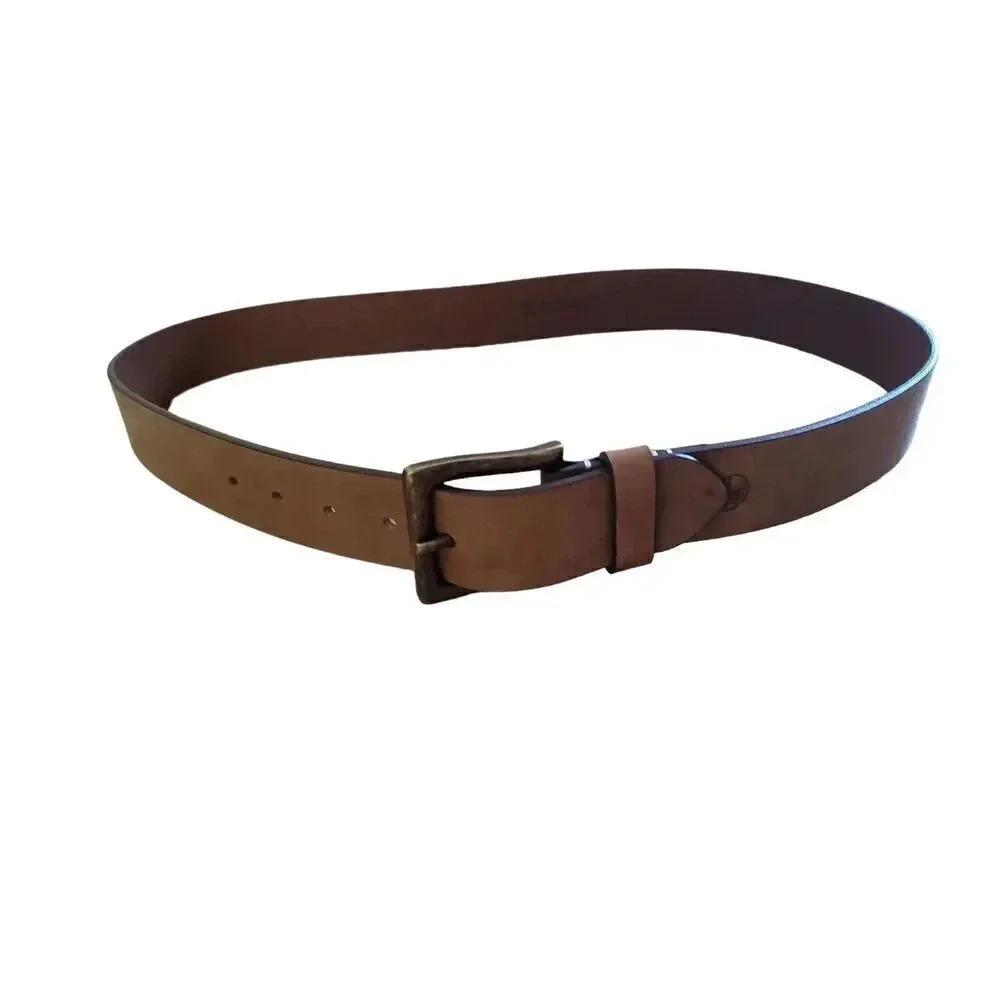 Timberland Mens Solid Brown Brass Buckle 100% Leather Belt Size: 38 46”L x 1.5”W